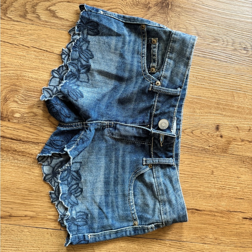 SO Women's Blue Jean Shorts with Floral Design